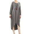 thumbnail image 2 of Women's Cotton Linen Dresses Irregular Hem Shirt Dress with Pockets Gray M, 2 of 5