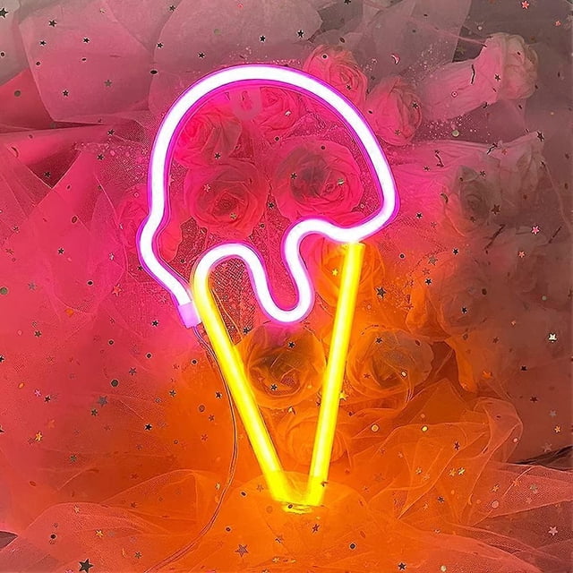 Ice Cream Neon Signs LED Neon Light Signs Ice Cream Neon Light Sign, Battery or USB Powered Neon Decorative Wall Night Light for Home, Kids Birthday P