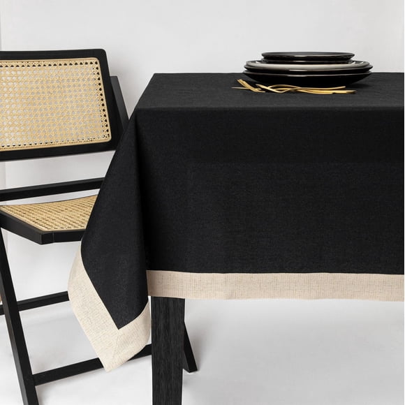 Thyme & Table Rectangle Tablecloth 84", Black & Gold