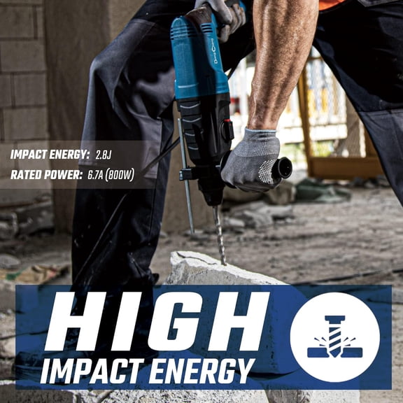 1/2 Inch SDS-Plus Heavy Duty Rotary Hammer Drill with Safety Clutch, 3 Functions & Vibration Control, Including Drill Bits