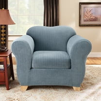 SureFit Stretch Pinstripe 2 Piece Chair Slipcover in French Blue