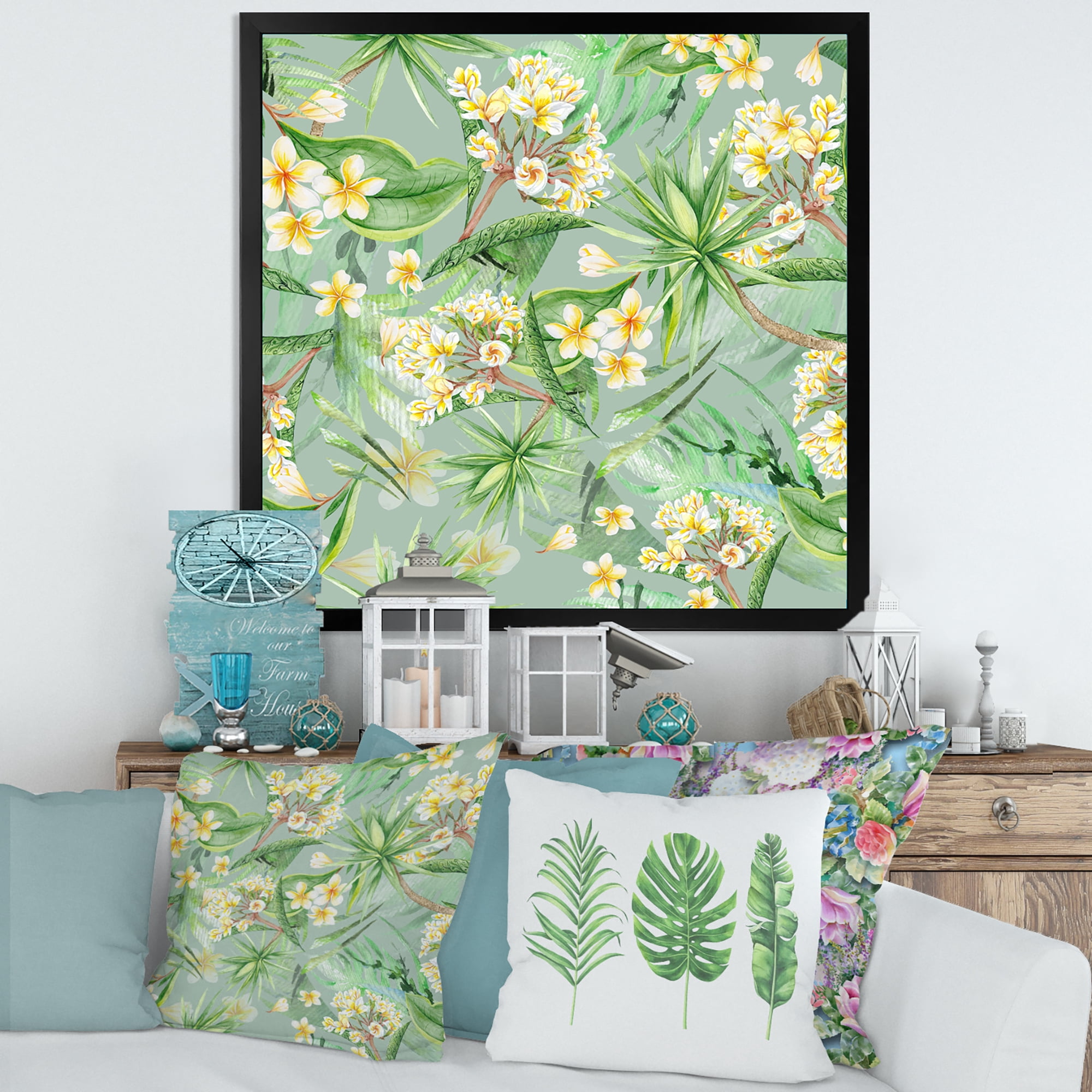 Designart 'Yellow Flowers and Tropical Foliage XIV' Modern Framed Art Print