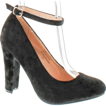 Chase & Chloe Tiana-1 women's round toe chunky heel ankles strap suede pumps shoes