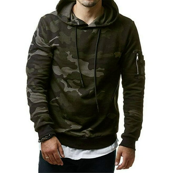 Men Fleece Warm Hoodie Camo Sweatshirt Pullover Jumper Coat Green L