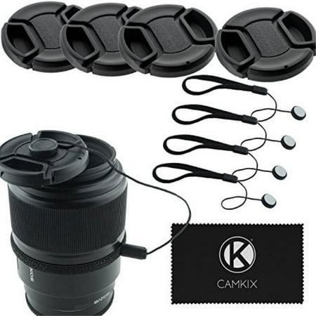 lens cap bundle - 4 snap-on lens covers for dslr cameras including nikon, canon, sony - lens cap keepers included (52mm)