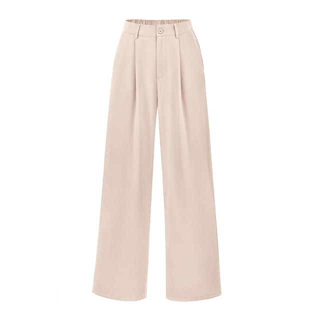 Pantalones PRETTYGARDEN de Pierna Ancha, Cintura Alta, Casual de Negocios Beige S