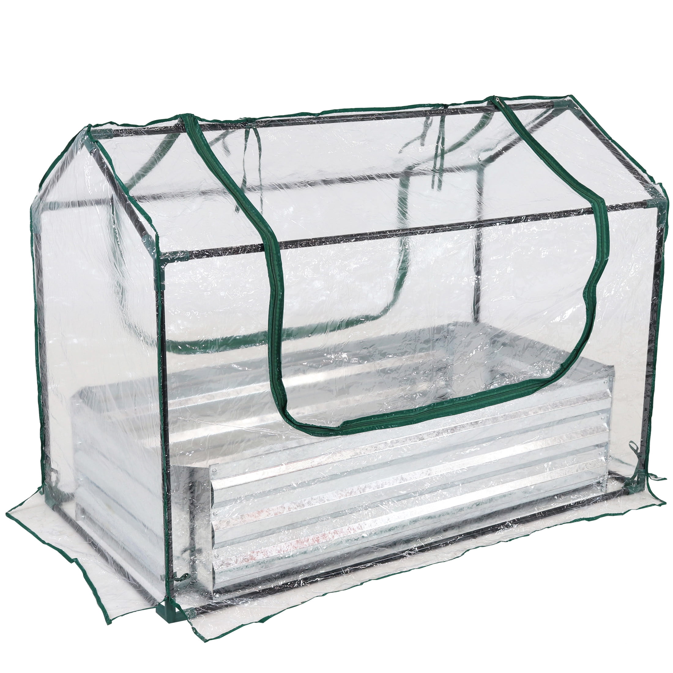 Sunnydaze 4' x 2' x 3' Outdoor Mini Greenhouse with Metal Raised Garden Bed, Clear