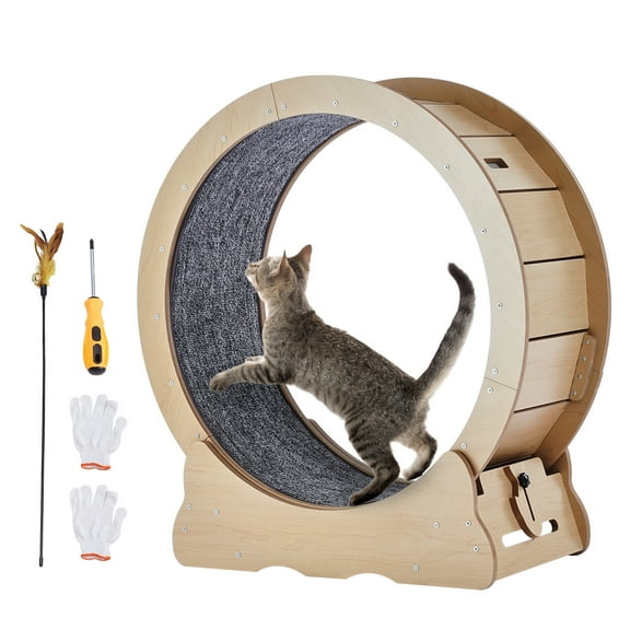 KFFKFF Feline Activity Wheel, Spacious Indoor Feline Fitness Wheel, 29.5 inch Feline Jogging Wheel with Removable Carpet and Feline Enticement for Exercise/Walk/Coaching