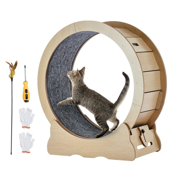 KFFKFF Cat Exercise Wheel, Large Cat Treadmill Wheel for Indoor Cats, 29.5 inch Cat Running Wheel with Detachable Carpet and Cat Teaser for Running/Walking/Training, Suitable for Most Cats