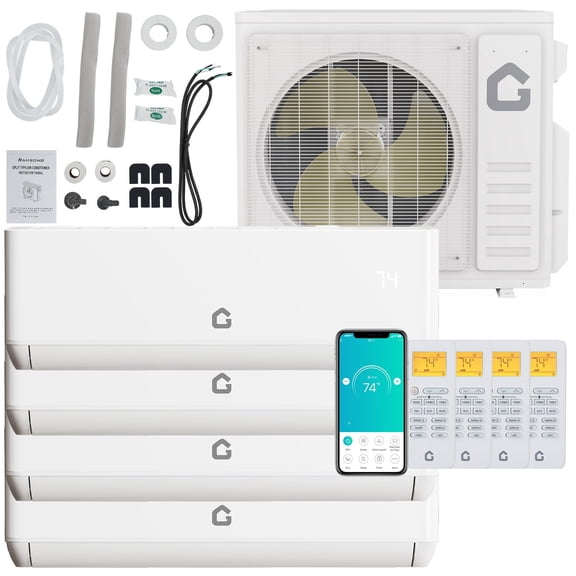 4 Zone Mini Split AC & Heat Pump 35,000 BTU – 24 SEER2 Ductless 4x12K BTU Air Conditioner & Heater, Wifi, 208-230V, Cooling for Up to 3000 Sq.Ft
