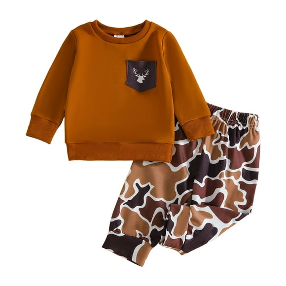 Zshosam Baby Boy Gifts Newborn Toddler Baby Boy Clothes Fall Winter Sweatshirts Long Sleeve Tops Pant 2Pc Sets Toddler Outfit For Boys Size 3 6 Months,(Brown 3-6 Months)