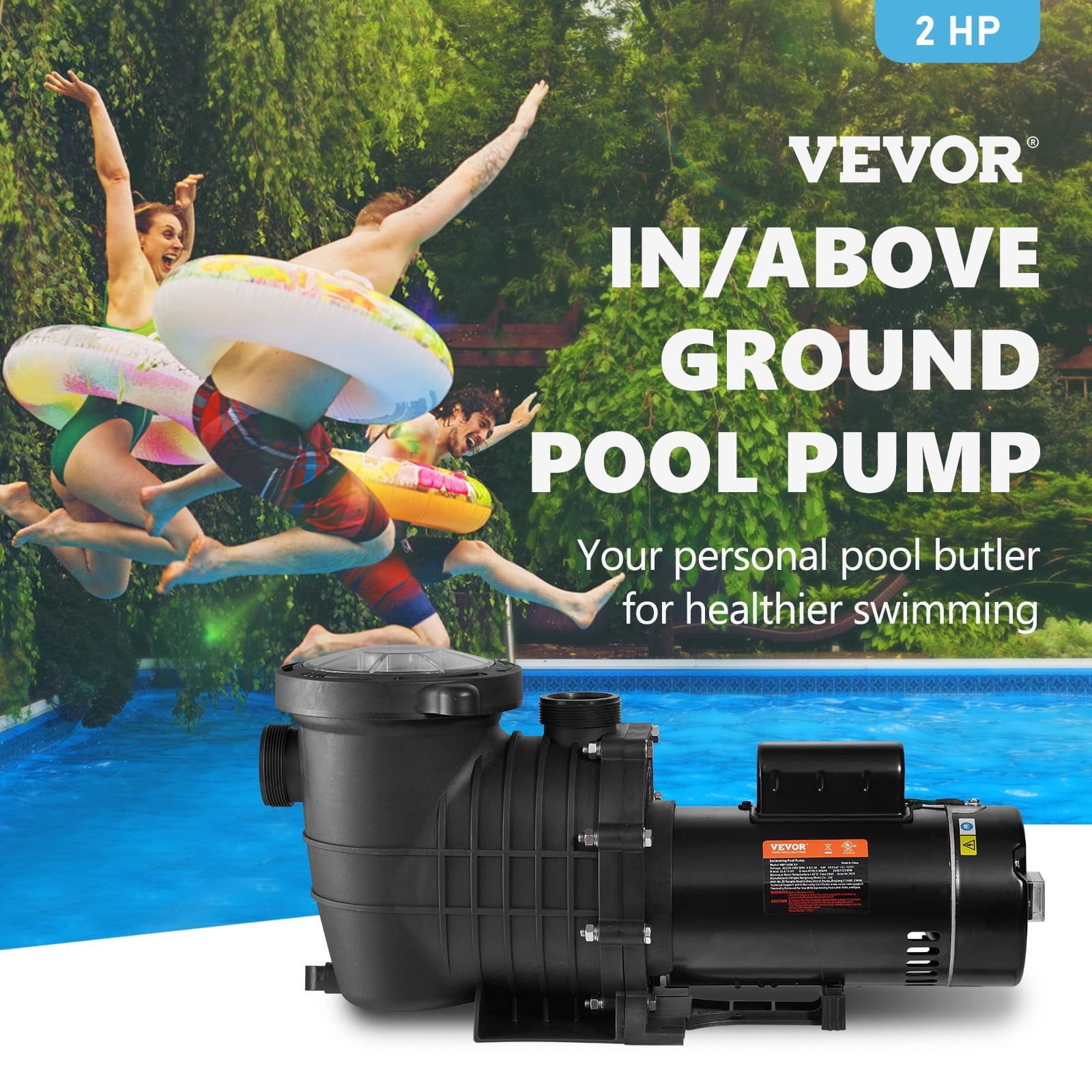 VEVOR Swimming Pool Pump, 2HP 230V, 1500W Double Speed Pump for in/Above Ground Pool w/ Strainer Basket, 5520GPH Max. Flow, Certification of ETL