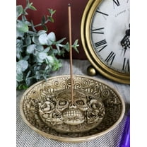 Day of The Dead Floral Sugar Skull Incense Burner Holder Medallion Dish Statue