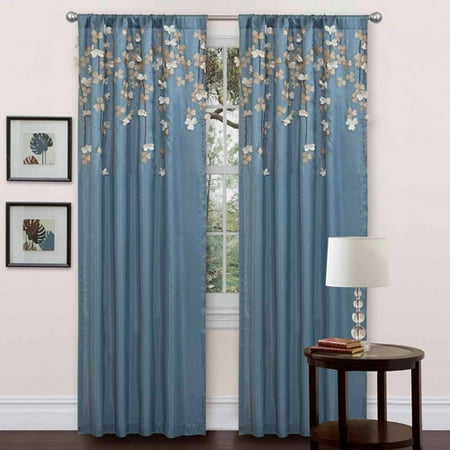 Flower Drops Blue Window Curtain