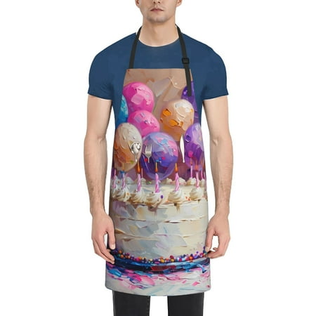 

Vsdgher Colorful Balloon Cake Celebration Waterproof Apron with 2 Pockets Kitchen Chef Aprons Bibs for Grooming Cooking Baking Painting Gardening