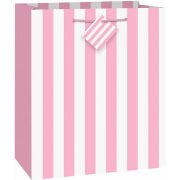 (3 Pack) Large Light Pink Striped Gift Bag