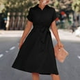 thumbnail image 5 of Blouse Dress Knee Length Short Sleeve Summer Dress Elegant V Neck Midi Dress Casual Summer Dresses Party Dress Shirt Dress, 5 of 9