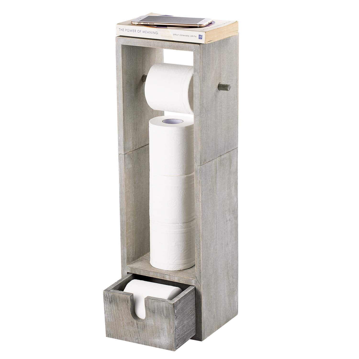 Oumilen Freestanding Toilet Paper Holder Iron Pipe with Solid Wooden Base, Brown, Size: 28.7 inch x 7.9 inch x 9 inch