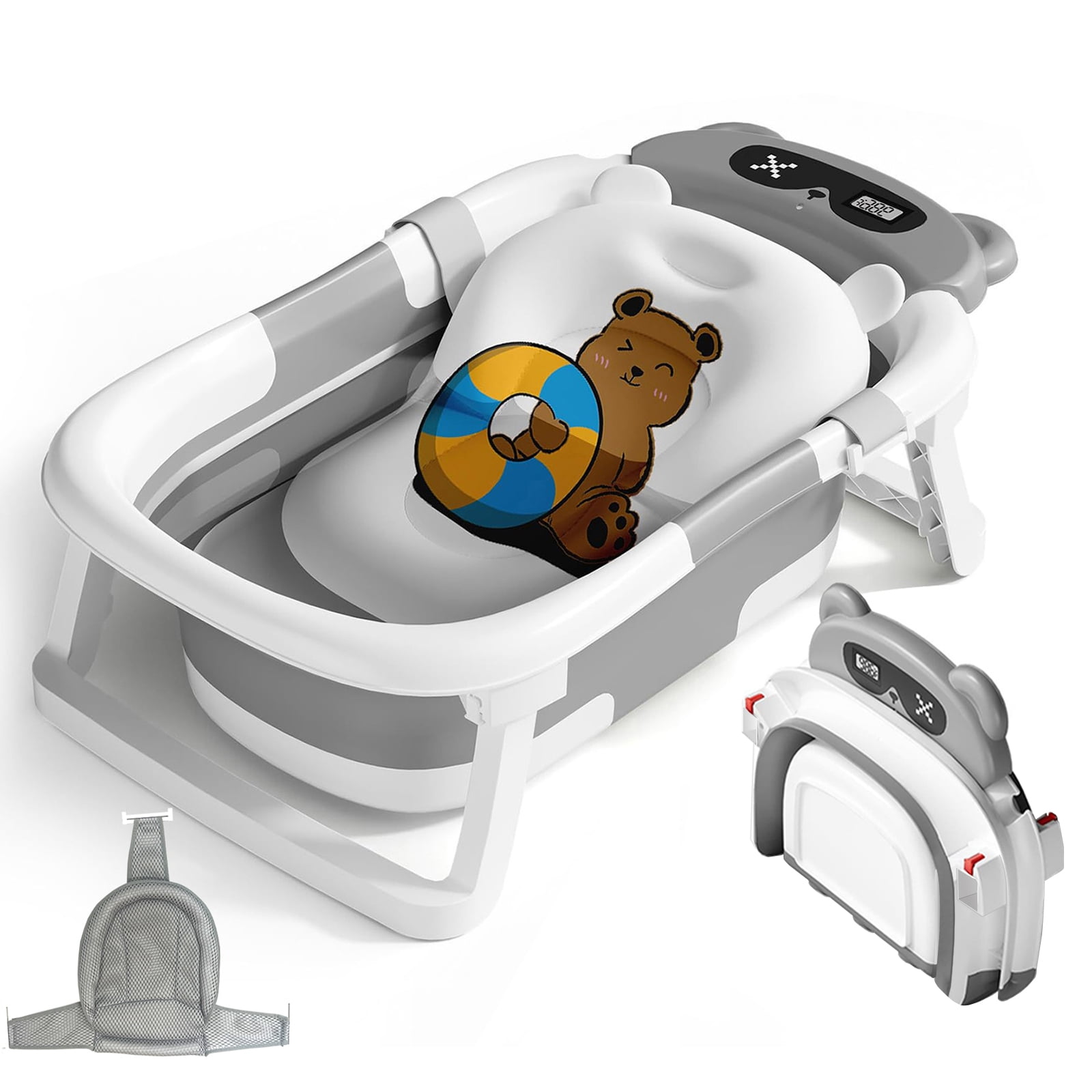 Stusgo Collapsible Baby Bathtub with Cushion & Thermometer, Grey photo 3