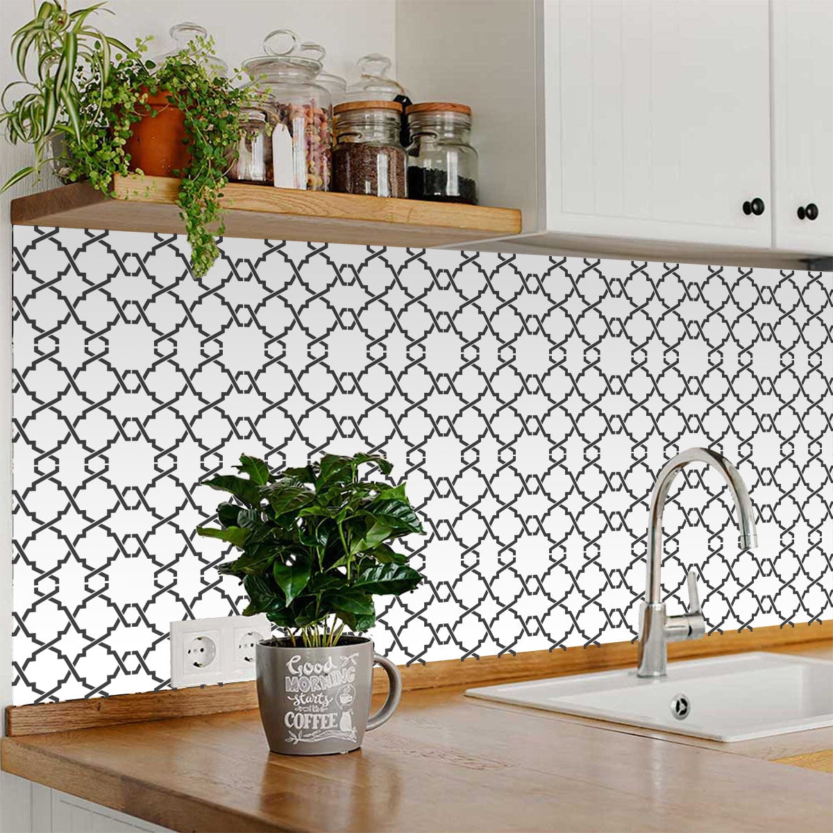 Mi Alma Removable Vinyl Line Pattern Black Backsplash Tile Stickers, 24pcs