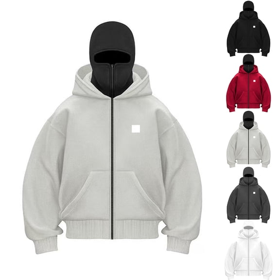 Men's Hoodie with Balaclava and Half Zip Pullover - Windproof Streetwear Loose Trendy Cardigan for Winter Fashion, Christmas Parties, and Outdoor Sports,Black,L