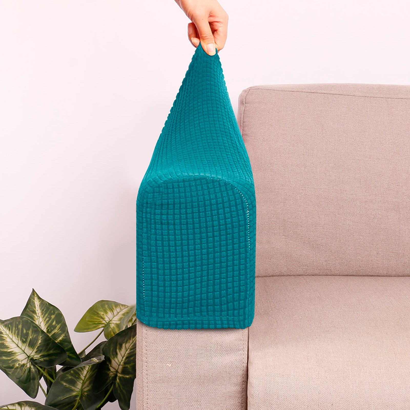 Stretch Armrest Covers, Anti-Slip Couch Arm Cover Washable Armchair Slipcover for Recliner Sofa Sofa Arm Protector Furniture Protector for Pets-Blue-green-4 pcs