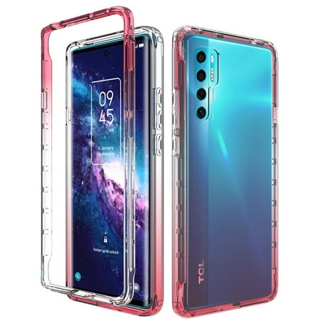 For Tcl 20 Pro 5g Two Tone Transparent Shockproof Case Cover - Red