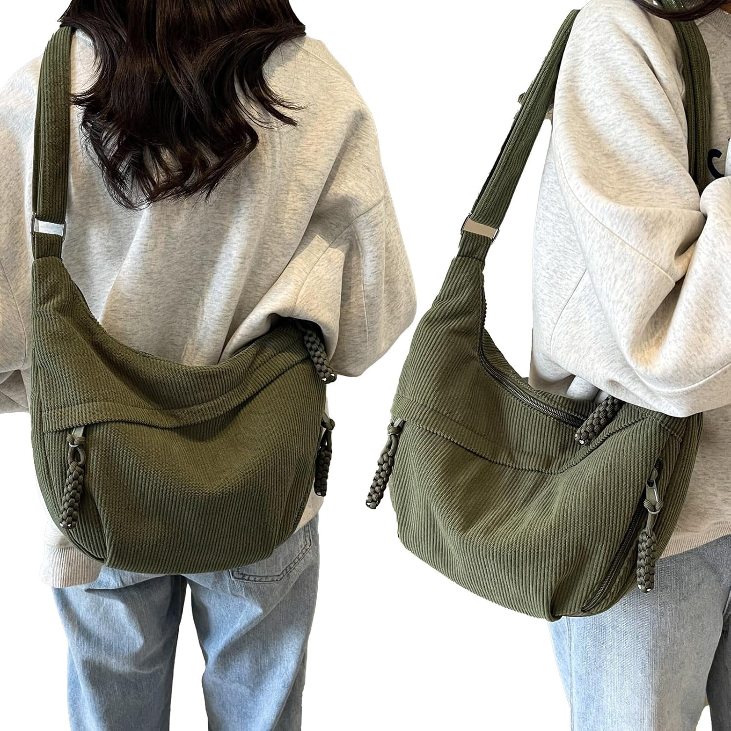 Crescent Bag for Women Men Nylon Crossbody Bags Multi-Pocket Sling Bag Roomy Hobo Bags Moon Bag Slouchy Dumpling Bag