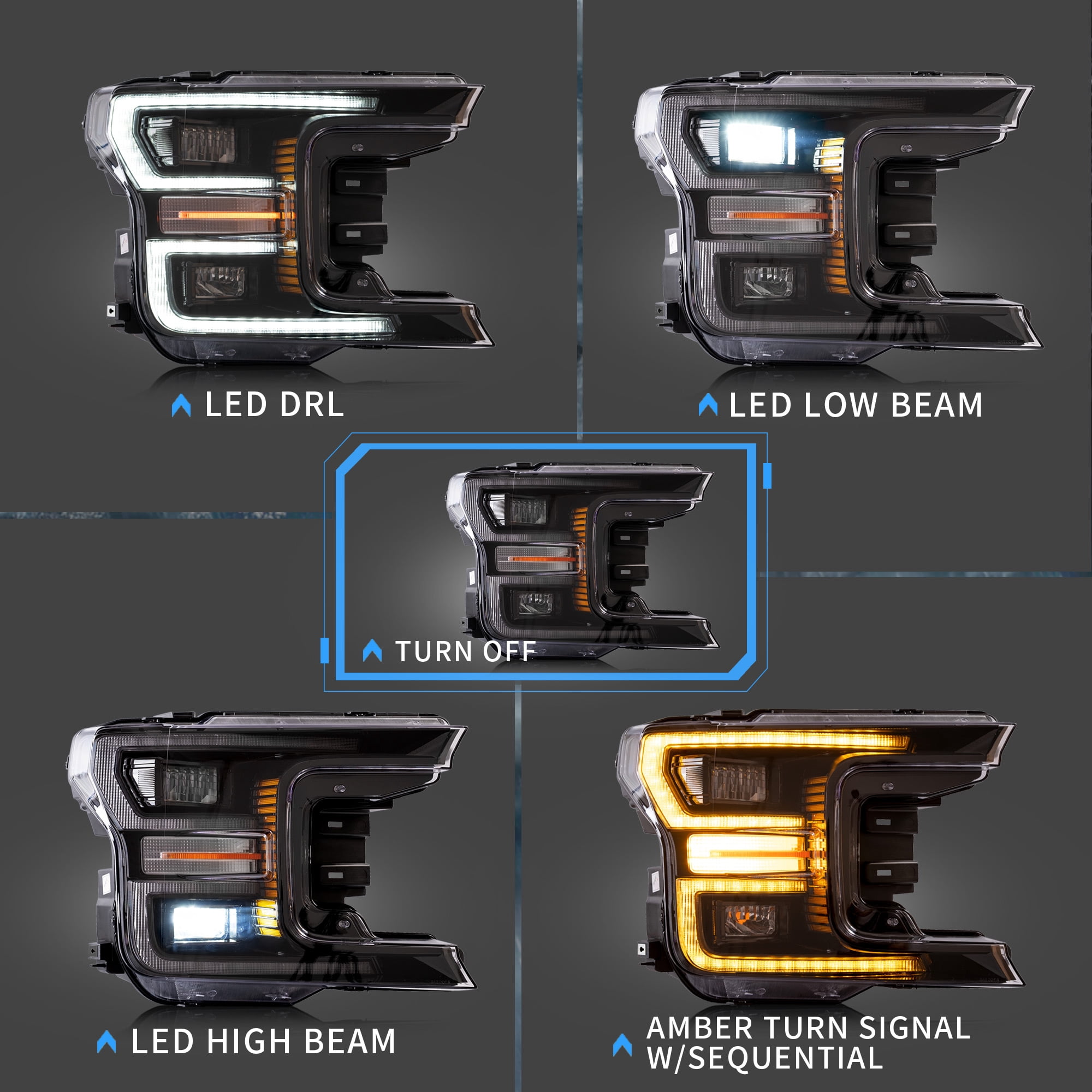 VLAND LED Headlights for 2018 2019 2020 Ford F150 XLT XL SSV Police Responder Platinum Limited Lariat King Ranch