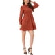 thumbnail image 4 of Vestido de camisa mini floral de manga larga con cuello de solapa y botones para mujer Inspire Chic, color rojo ladrillo, talla S, 4 of 6