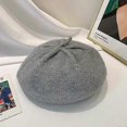 thumbnail image 5 of Women's Beret, French Style Hat Winter Fashion Warm Wool Lining Knitted Cap Retro Soft Solid Color Wild (Gray), 5 of 5