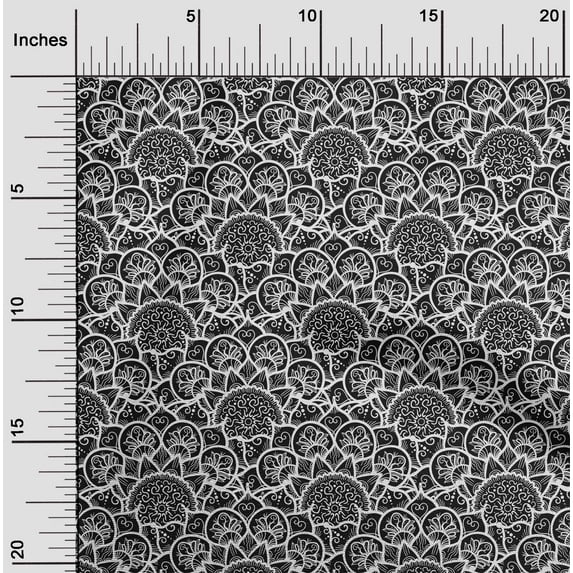 oneOone Polyester Lycra Black Fabric Floral Mandala Diy Clothing Quilting Fabric Print Fabric By Yard 56 Inch Wide