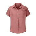 thumbnail image 5 of FAIWAD Shirts for Women Short Sleeve Lapel Collar Button Down Shirts Dressy Casual Loose Textured Work Blouses, 5 of 8