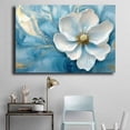 thumbnail image 4 of Mudket White Magnolia Flower on blue Marble with Gold Canvas Wall Art, Framed Floral Print, Ready to Hang Wall Decor for Living Room Office, Modern Abstract Artwork - 12"L x 8"W, 4 of 10