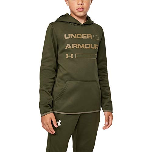 Armour Fleece Wordmark Hoody, Guardian Green//Outpost Green, Youth X-Small