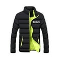 thumbnail image 1 of Innerwin Down Coats Color Block Men Winter Warm Jacket Work Stand Collar Business Coat Black Fluorescent Green L, 1 of 2