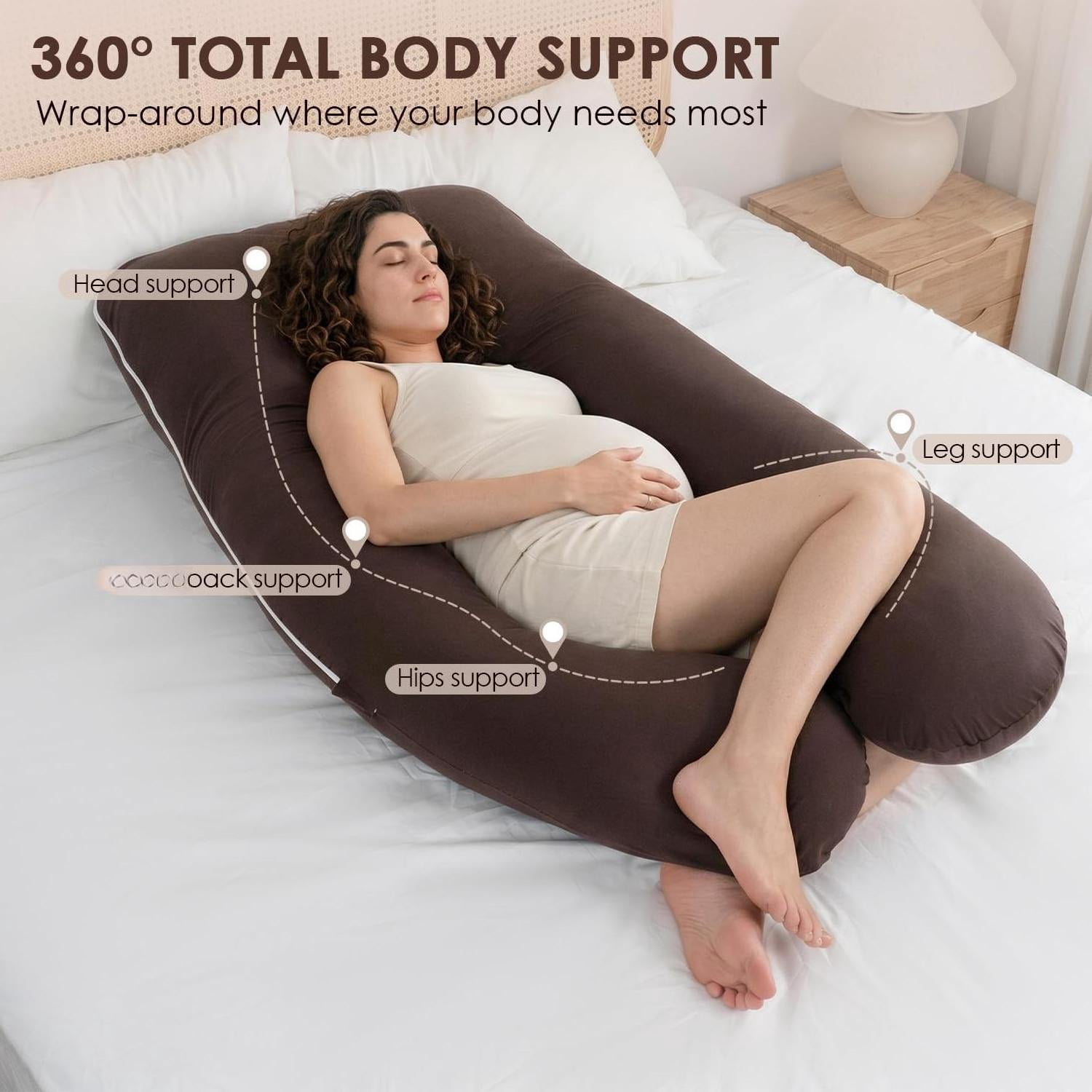U Shaped Pillow  Breathable Cotton Full Body Support For Maternity Coffee