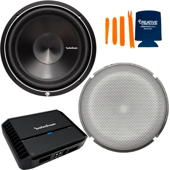 Rockford Fosgate 1 P3D2-12 Punch P3 Dual 2-Ohm 12" Sub, 1 P500X1bd Punch Amp and 1 P2P3G-12 Stamped Grille Inserts