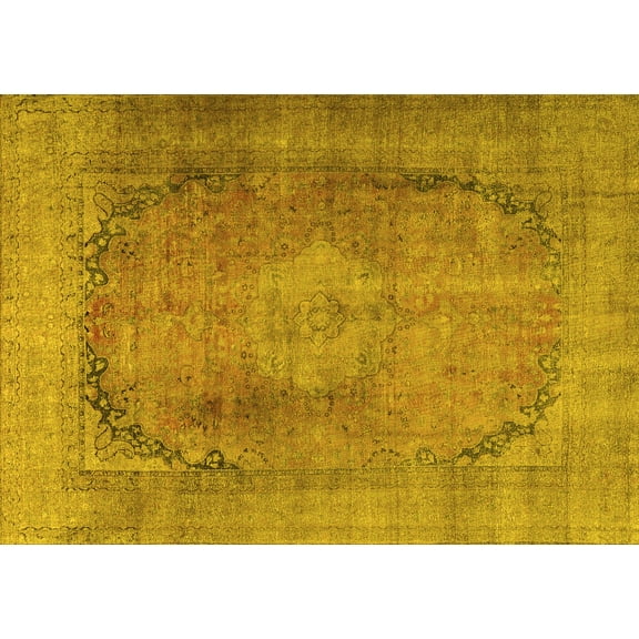 Ahgly Company Machine Washable Indoor Rectangle Persian Yellow Traditional Area Rugs, 5' x 7'