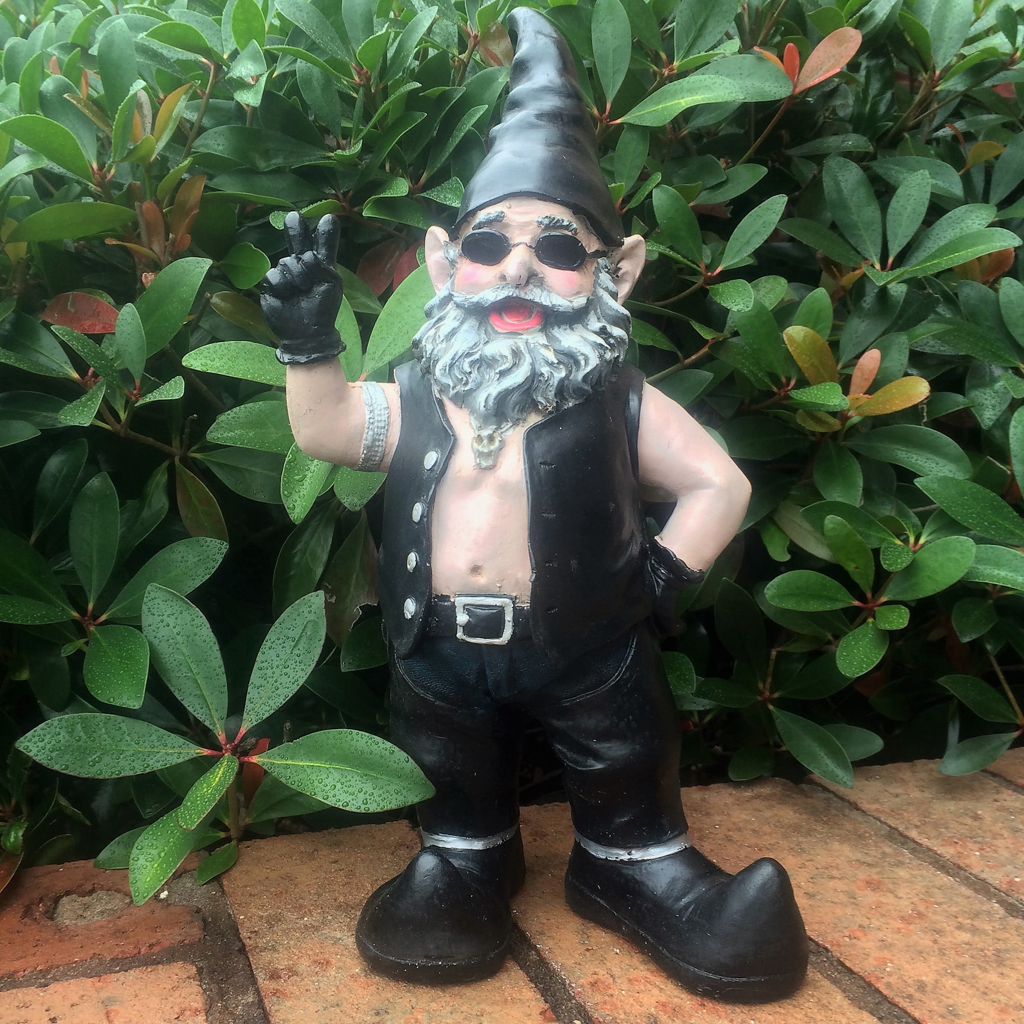 Homestyles Peace Sign "Biker Dude" the Biker Gnome in Leather Motorcycle Riding Gear Home & Garden Large Outdoor Statue 14.5"H