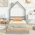 thumbnail image 3 of SYNGAR Twin Size Bed Frame with House-Shape Headboard, Wooden Bed Frame Twin with Guardrail for Kis and Adults, Modern Bed Frame Twin Size with 7 Wood Slat,No Box Spring Needed, Gray, 3 of 13