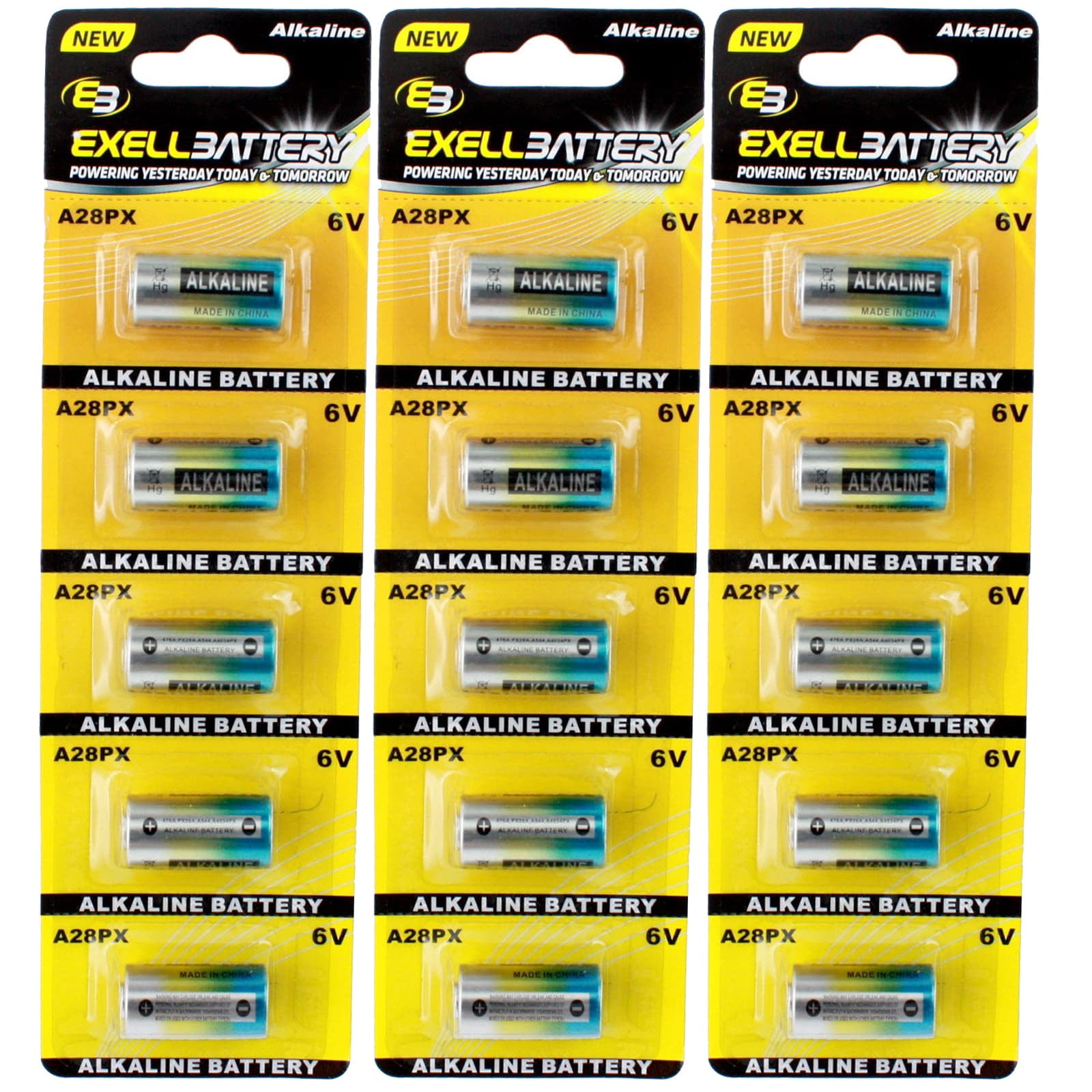 15pc Exell 6V Alkaline Battery, A28PX, 165 Milliamp Hours,7H34 V34PX 1414A L1325