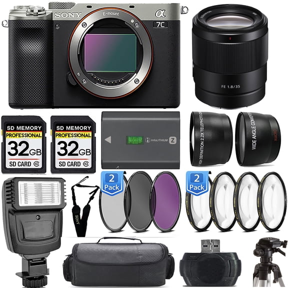Sony a7C Camera (Silver)   35mm Lens  Flash- Kit (International Version)