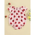 thumbnail image 4 of BemeyourBBs Newborn Baby Girl Bubble Romper Infant Baby Summer Clothes Loose Fit Strawberry Lemon Bow Print Crew Neck Flying Sleeve Bodysuit Jumpsuit Playsuit, 4 of 9