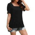 thumbnail image 2 of U Neck T Shirts for Women 2026 Summer Casual Button up Short Sleeve Tops Slim Trendy Going out Shirtss, 2 of 6