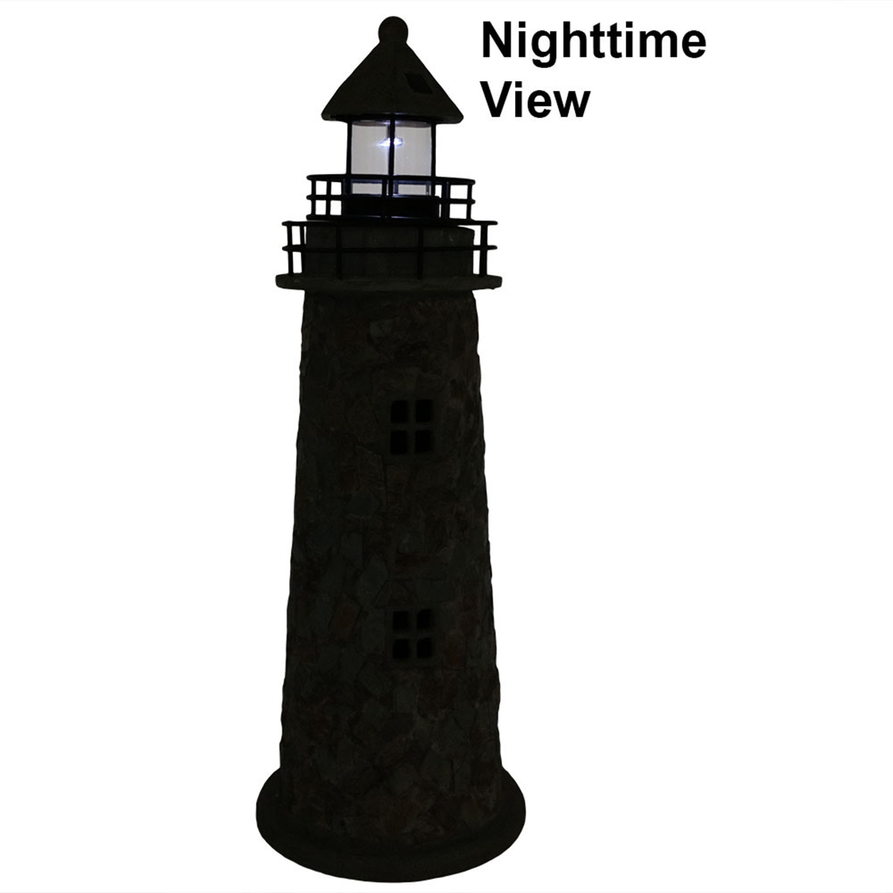 Sunnydaze Cobblestone Solar LED Lighthouse - 35