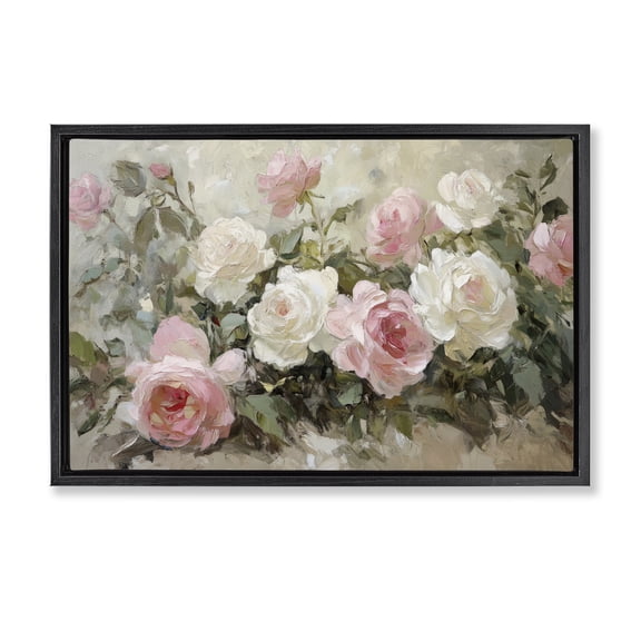 Stupell Industries Transitional Rose Bouquets Pink and White Black Floating Frame Canvas Art, 25 x 17, by Petals Prints Design