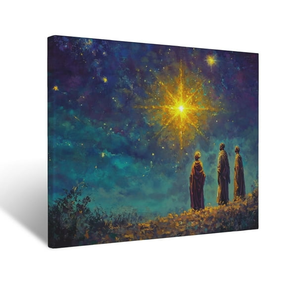 CozyNet Glowing Radiant Star Leading The Three Wise Men Under A Peaceful Night Sky Wall Art Prints With Frame Canvas Perfect for Living Room & Bedroom, Ready to Hang, Wall Decor 12"x16"