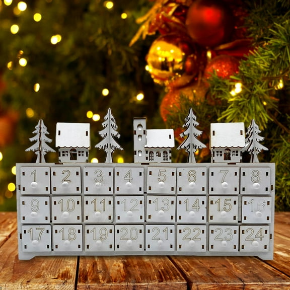 balikha Lighted Advent Calendar Wood Home Decor DIY Christmas Decoration for Desktop Holiday Party Supplies