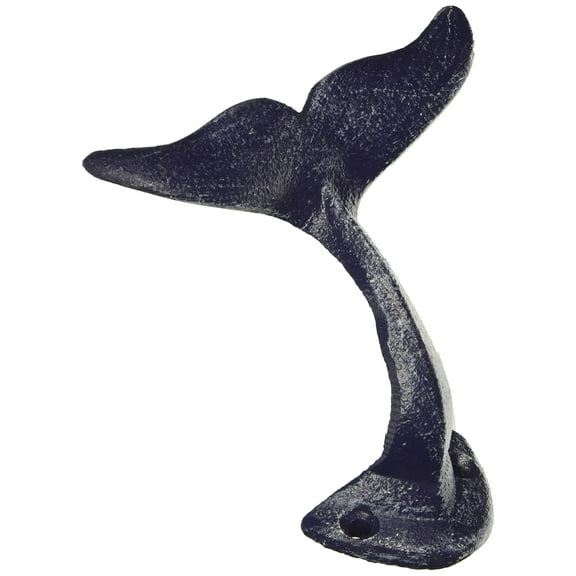 Hampton Nautical Rustic Drak Whale Tail Hook 5" Decoration-Antique Vintage Cast Iron, Solid Dark Blue